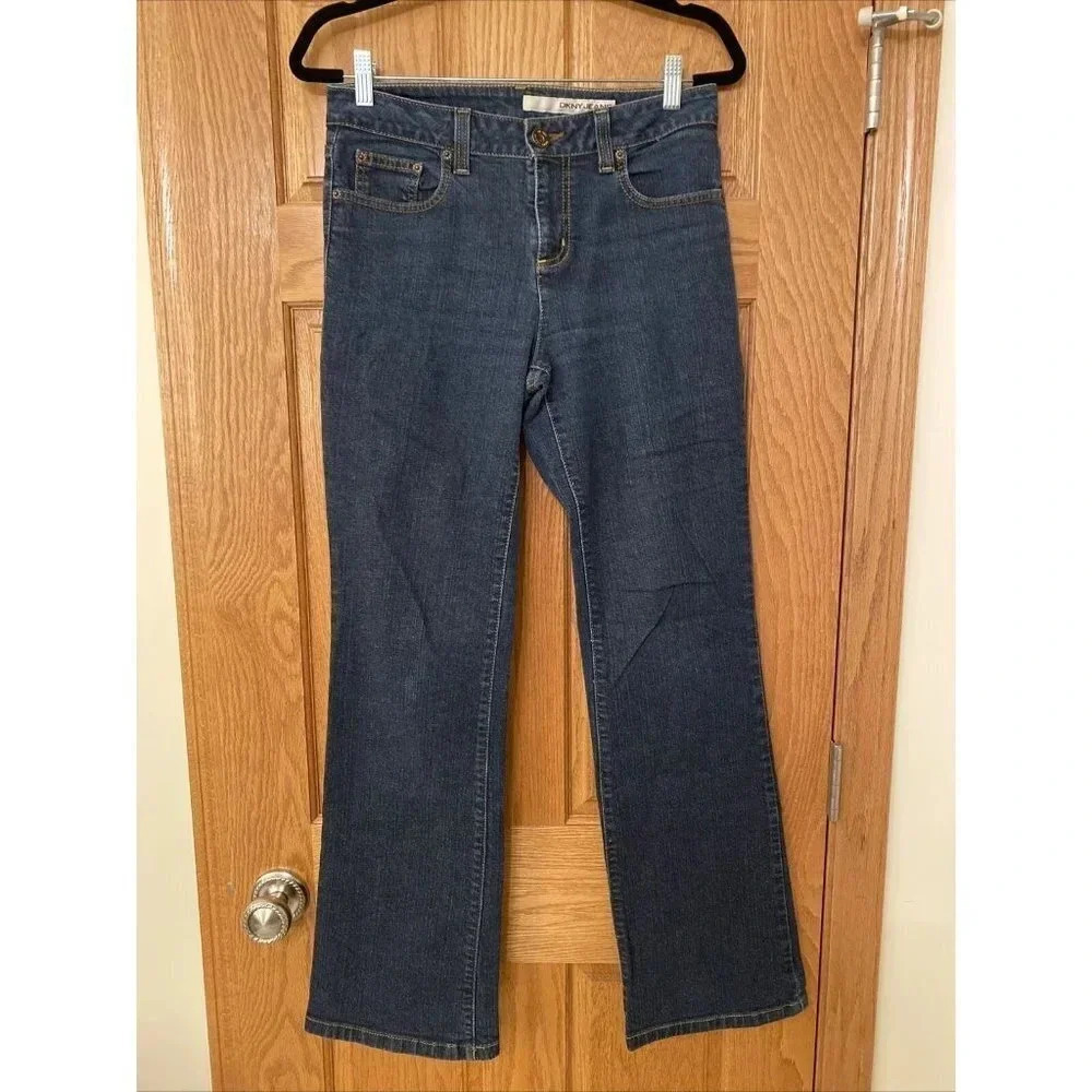 DKNY Jeans Bootcut Leg Denim Women's 8 Blue Mid Rise Cotton Blend Dark Wash